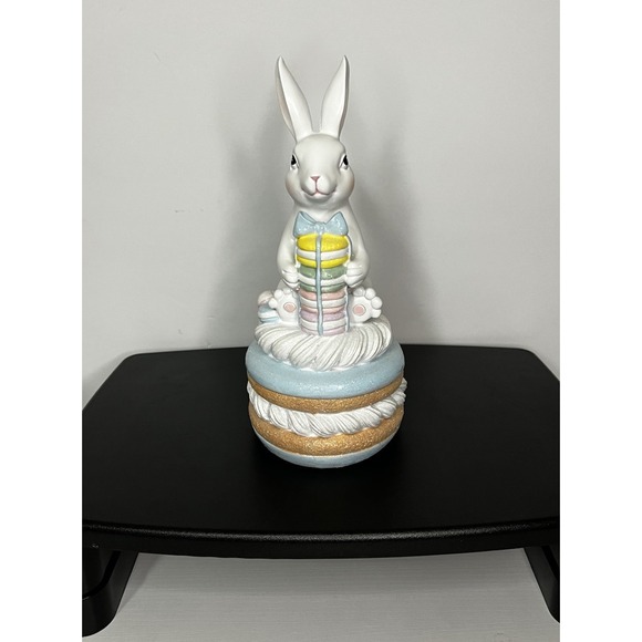 The Unbranded Brand Other - NEW Pastel Easter Bunny Frosting  With Blue Pink Macarons 11"  Farmhouse Rare